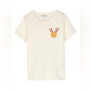 Mini Rodini Cream Short Sleeve Tee with Reindeer Design